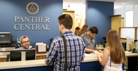 Student and staff interaction at Panther Central